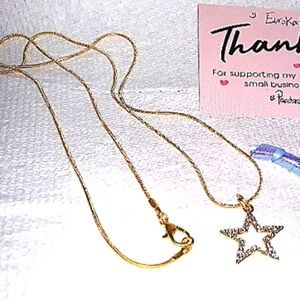 NEW Sparkly CZ Gold Star Handmade Necklace Gold pl stainless anti tarnish NWT